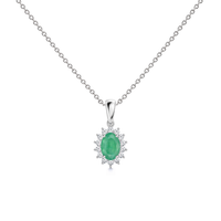 Emerald Floral Diamond Halo Necklace, 0.62 ct, 14K White Gold, front view