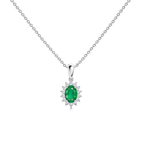 Emerald Floral Diamond Halo Necklace, 0.62 ct, 14K White Gold, front view