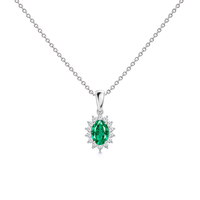 Emerald Floral Diamond Halo Necklace, 0.62 ct, 14K White Gold, front view
