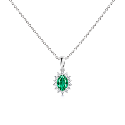 Emerald Premium Floral Diamond Halo Necklace