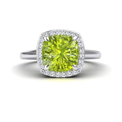 Peridot & Diamond Halo Ring