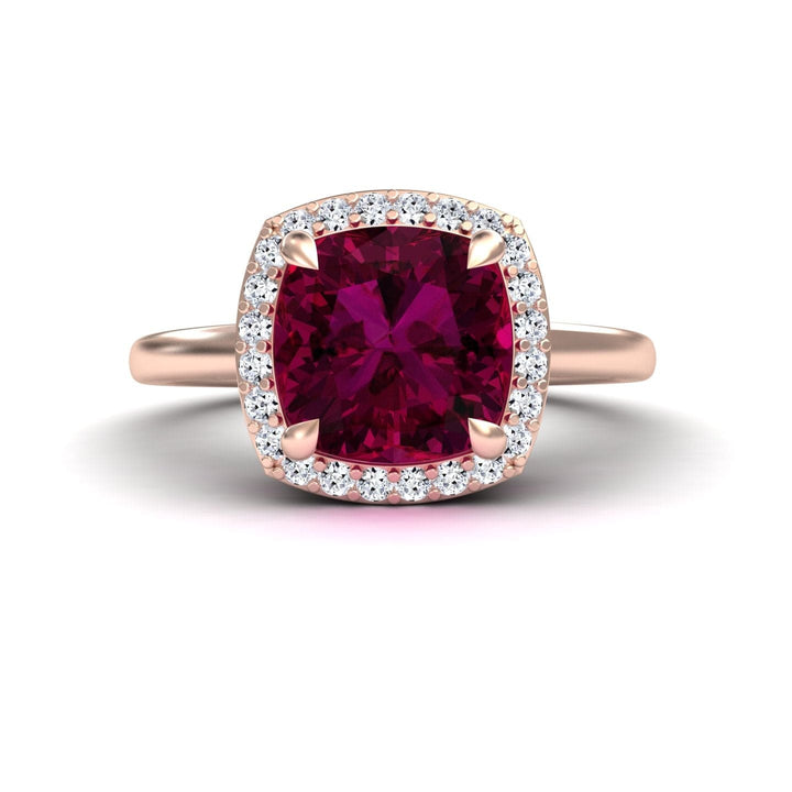 Rhodolite Garnet & Diamond Halo Ring - Ziva
