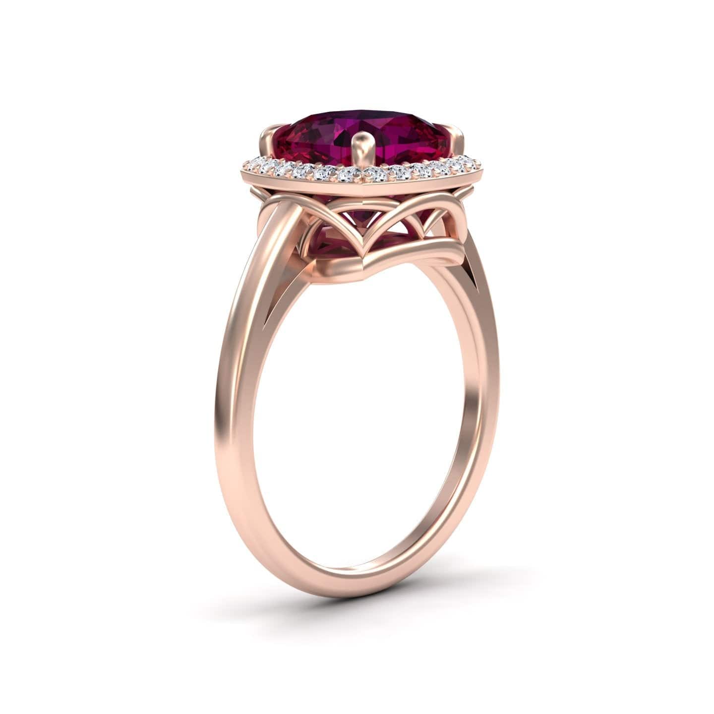 Rhodolite Garnet & Diamond Halo Ring - Ziva