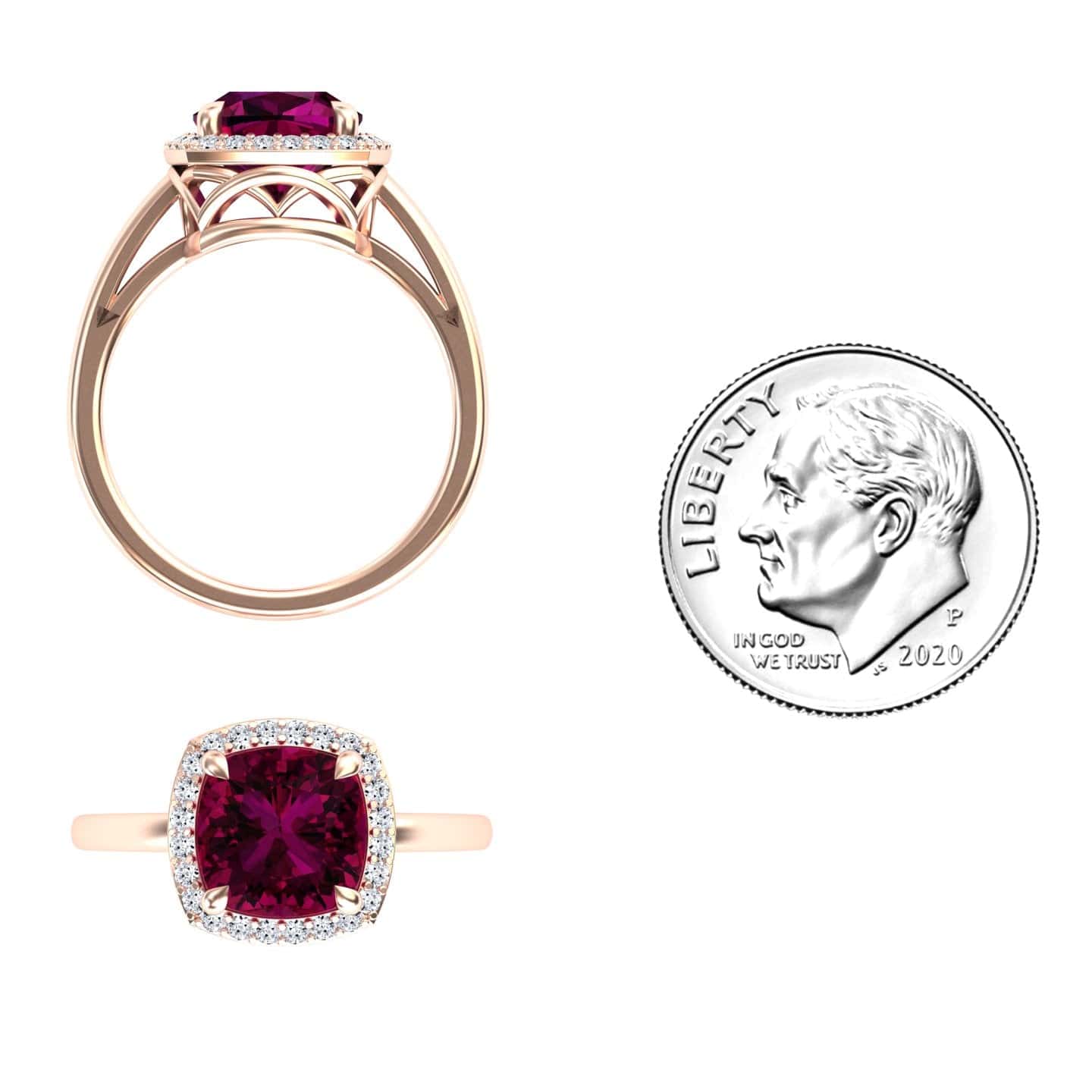 Rhodolite Garnet & Diamond Halo Ring - Ziva