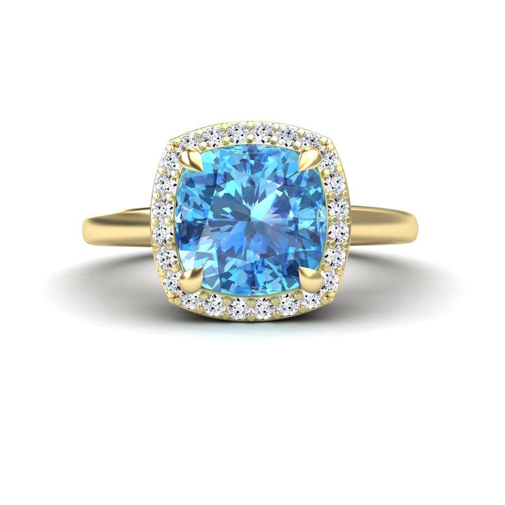 Swiss Blue Topaz & Diamond Halo Ring - Ziva