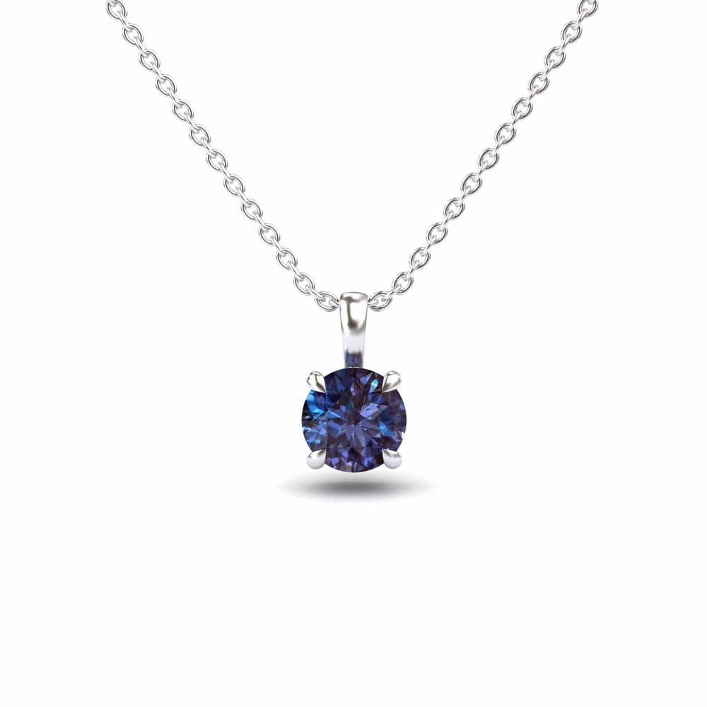 Round lab-grown alexandrite solitaire necklace in 14k white gold