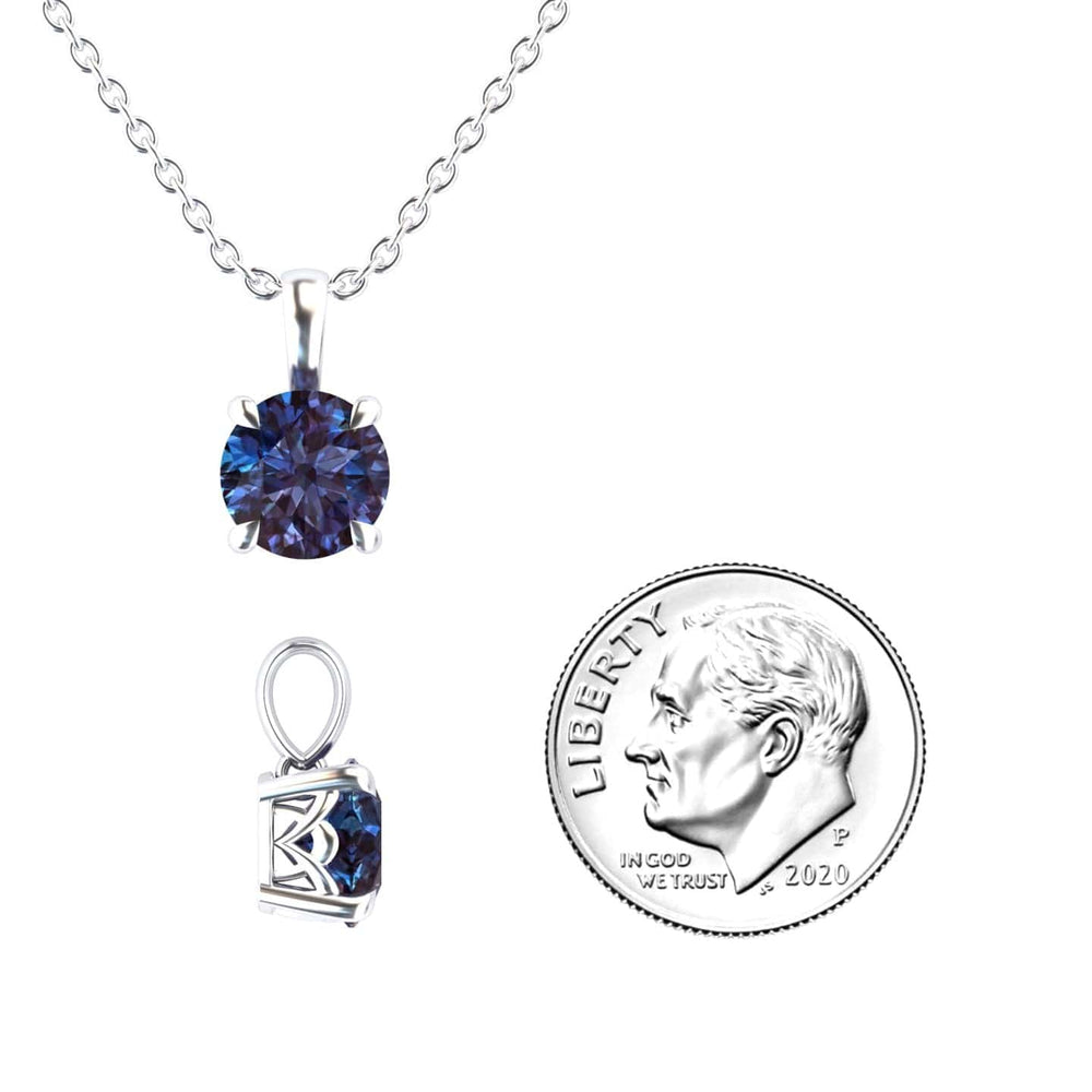 Round lab-grown alexandrite solitaire necklace in 14k white gold, view 3