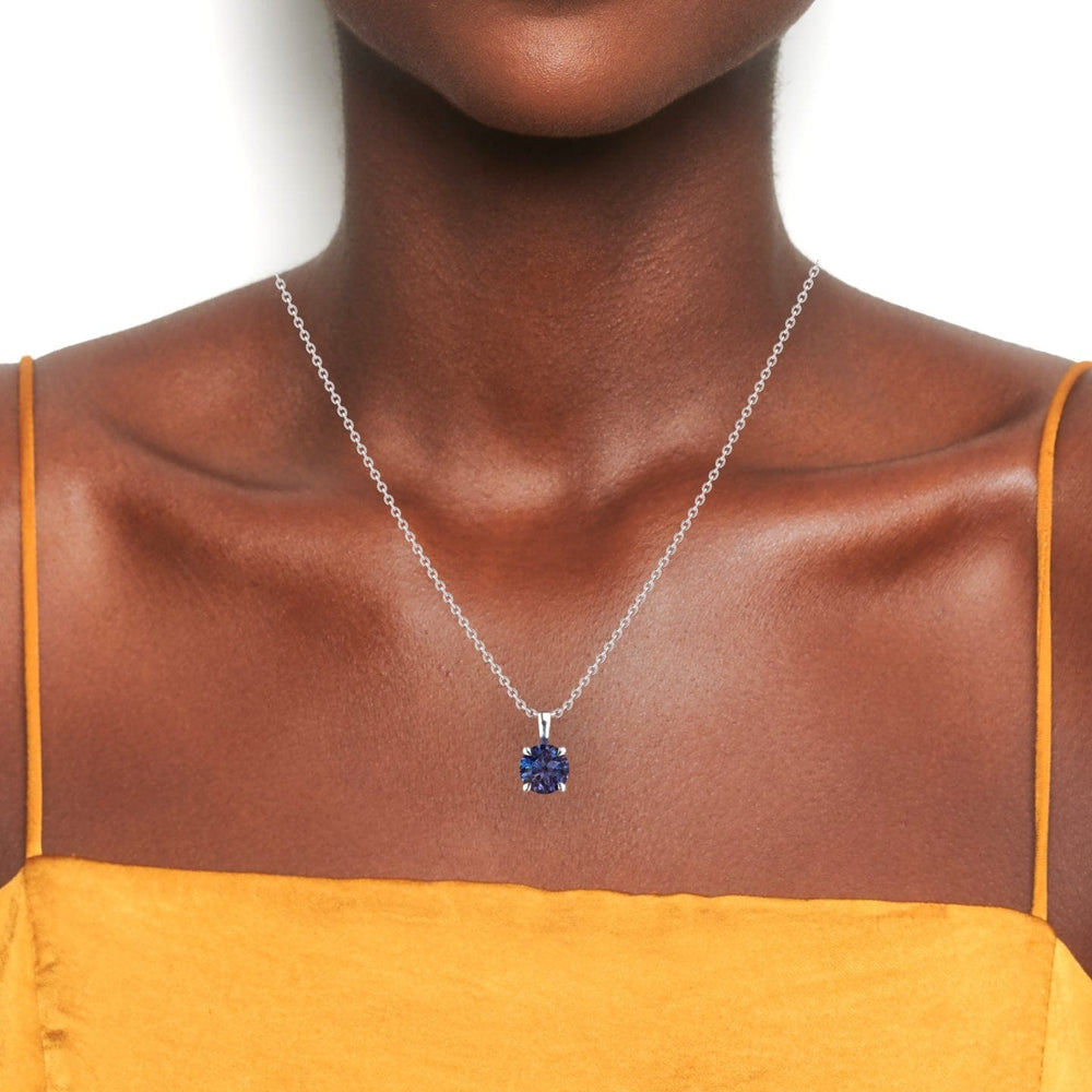 Round lab-grown alexandrite solitaire necklace in 14k white gold, view 4