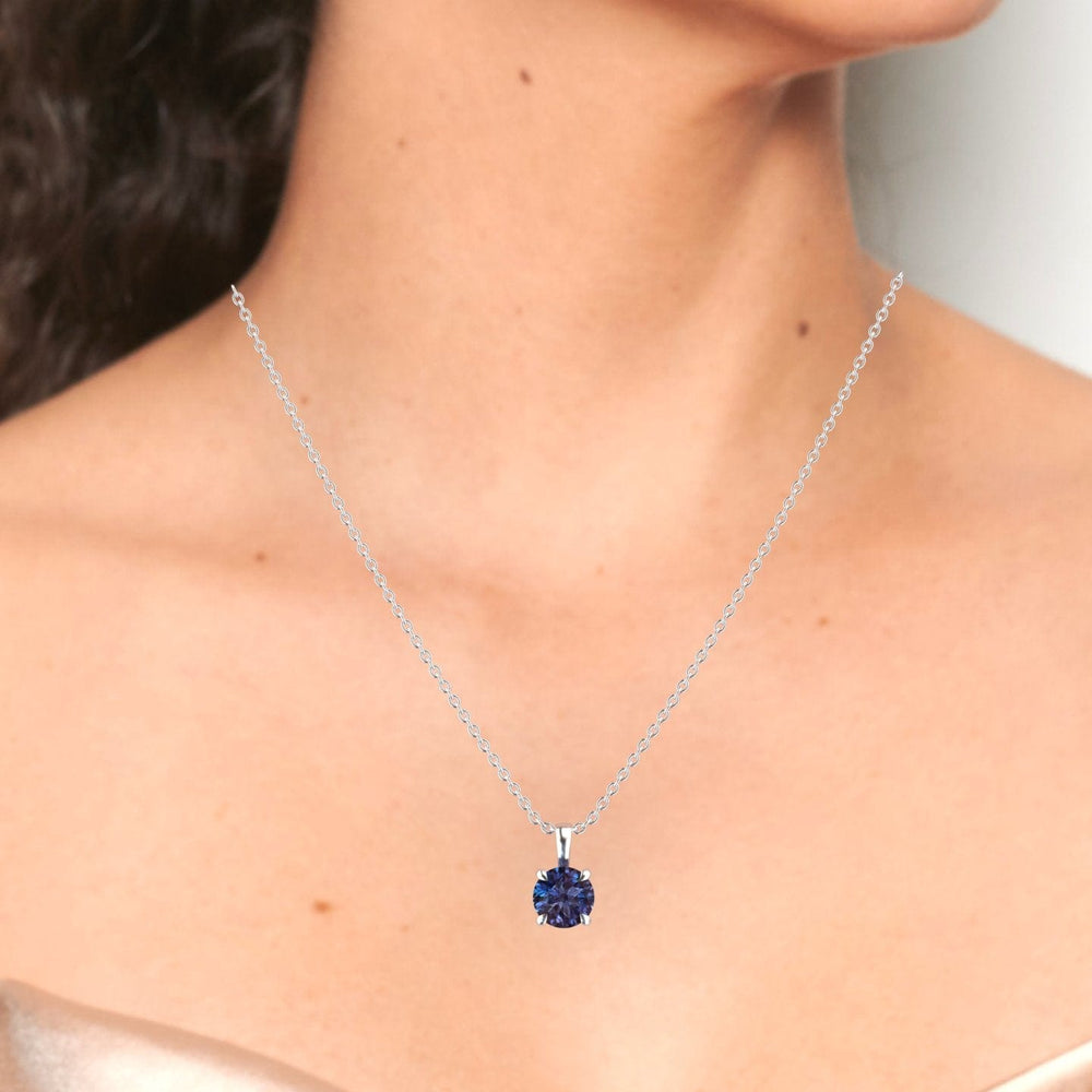 Round lab-grown alexandrite solitaire necklace in 14k white gold, view 5