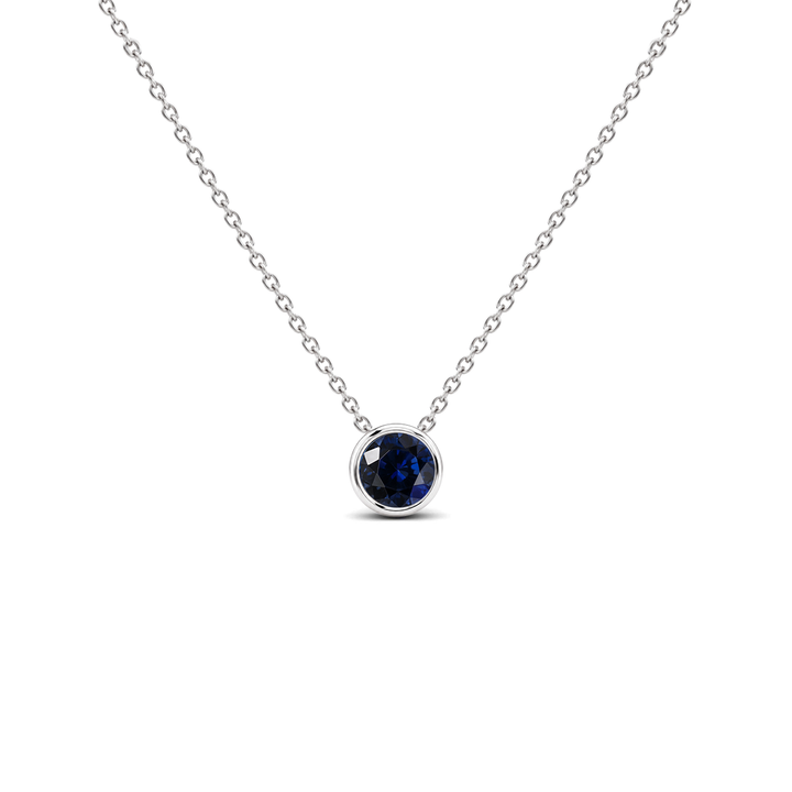 Blue Sapphire Bezel-Set Solitaire Necklace, 0.33 ct, 14K White Gold, front view