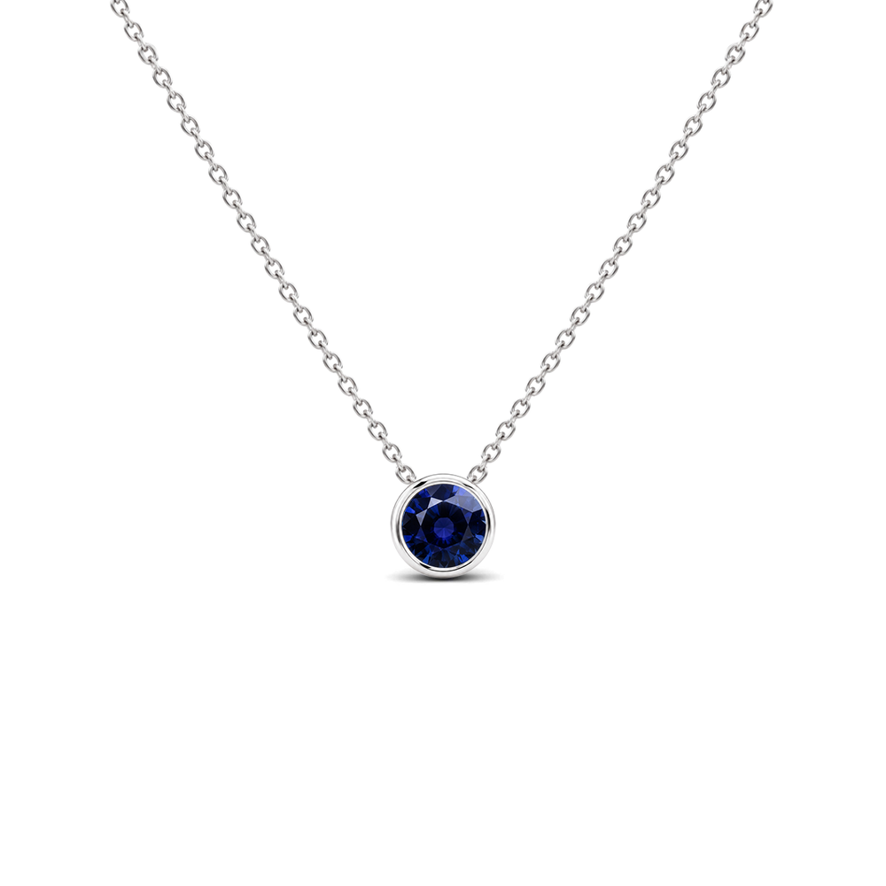 Blue Sapphire Fine Bezel-Set Solitaire Necklace, 0.33 ct, 14K White Gold, front view