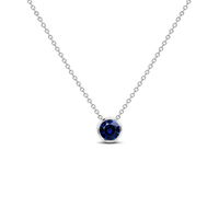 Blue Sapphire Fine Bezel-Set Solitaire Necklace, 0.33 ct, 14K White Gold, front view