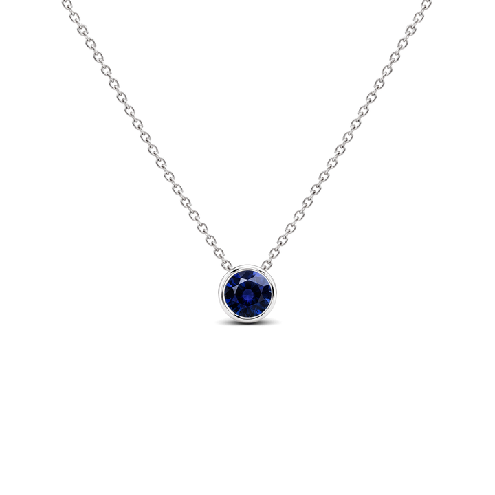 Blue Sapphire Fine Bezel-Set Solitaire Necklace, 0.33 ct, 14K White Gold, front view