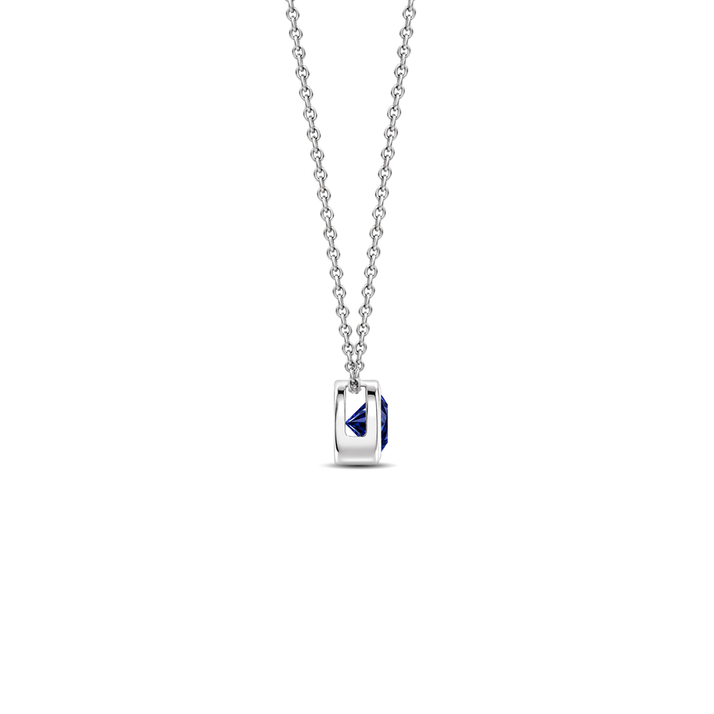 Blue Sapphire Fine Bezel-Set Solitaire Necklace, 0.33 ct, 14K White Gold, side view