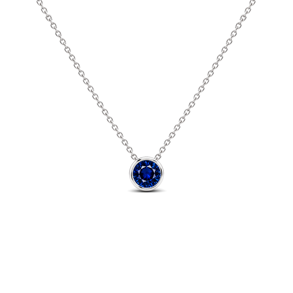 Blue Sapphire Premium Bezel-Set Solitaire Necklace, 0.33 ct, 14K White Gold, front view
