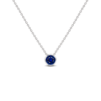 Blue Sapphire Premium Bezel-Set Solitaire Necklace, 0.33 ct, 14K White Gold, front view