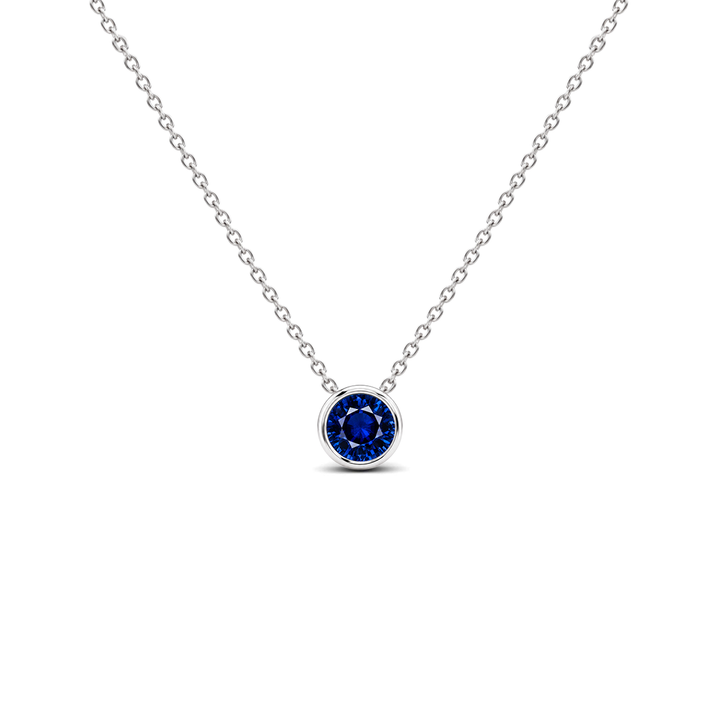 Blue Sapphire Premium Bezel-Set Solitaire Necklace, 0.33 ct, 14K White Gold, front view