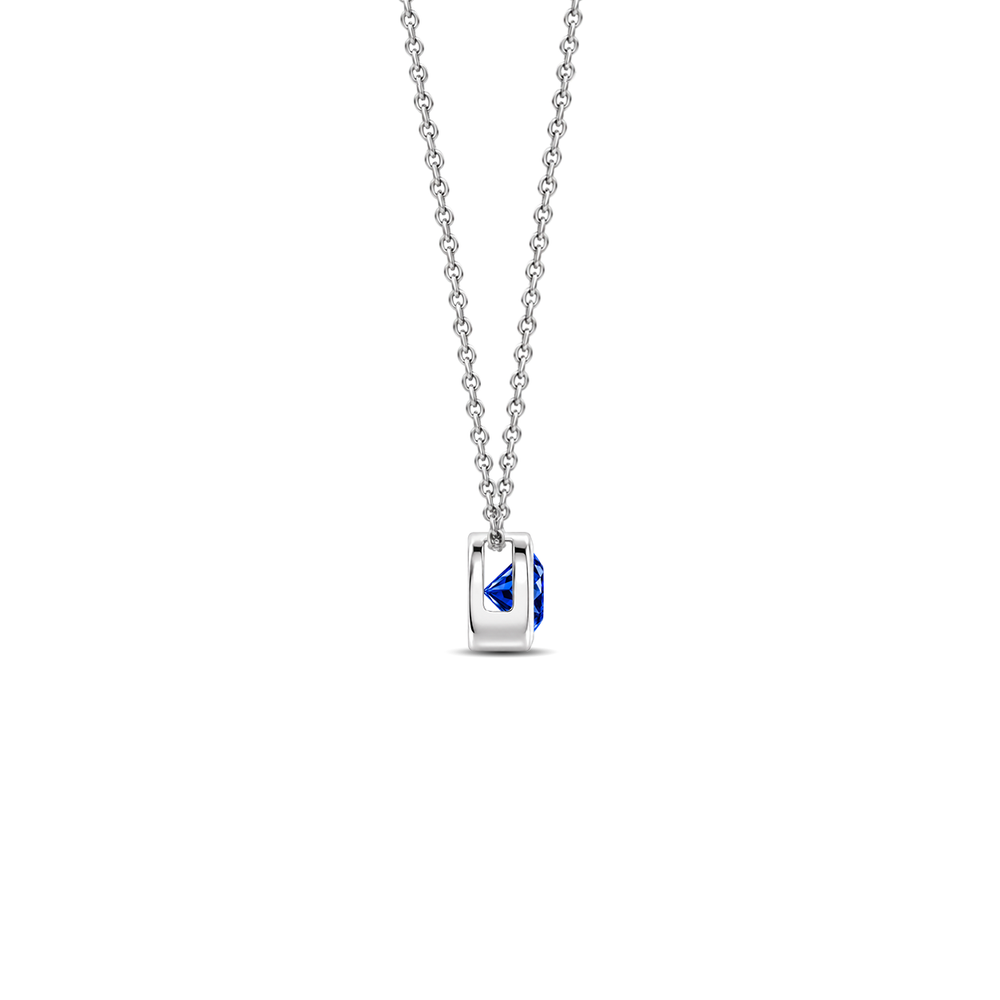 Blue Sapphire Premium Bezel-Set Solitaire Necklace, 0.33 ct, 14K White Gold, side view