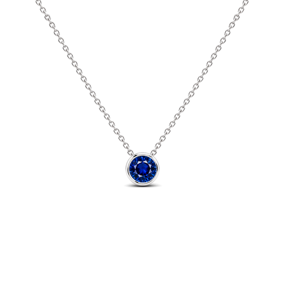 Blue Sapphire Exceptional Bezel-Set Solitaire Necklace, 0.33 ct, 14K White Gold, front view