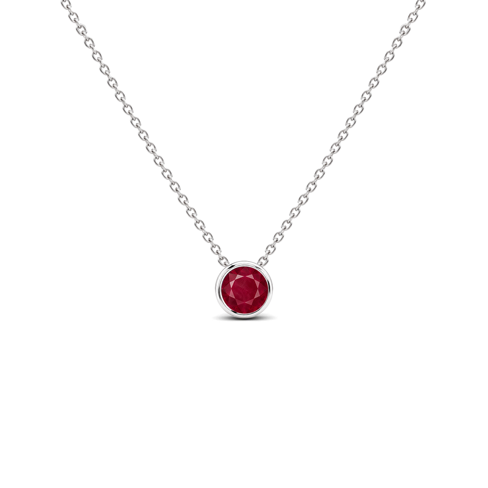 Ruby Bezel-Set Solitaire Necklace, 0.34 ct, 14K White Gold, front view