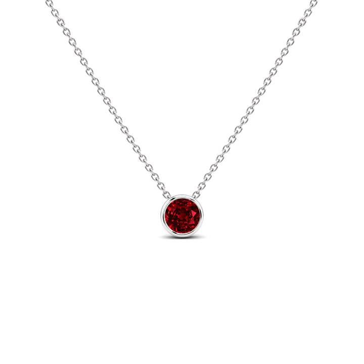 Ruby Bezel-Set Solitaire Necklace, 0.34 ct, 14K White Gold, front view