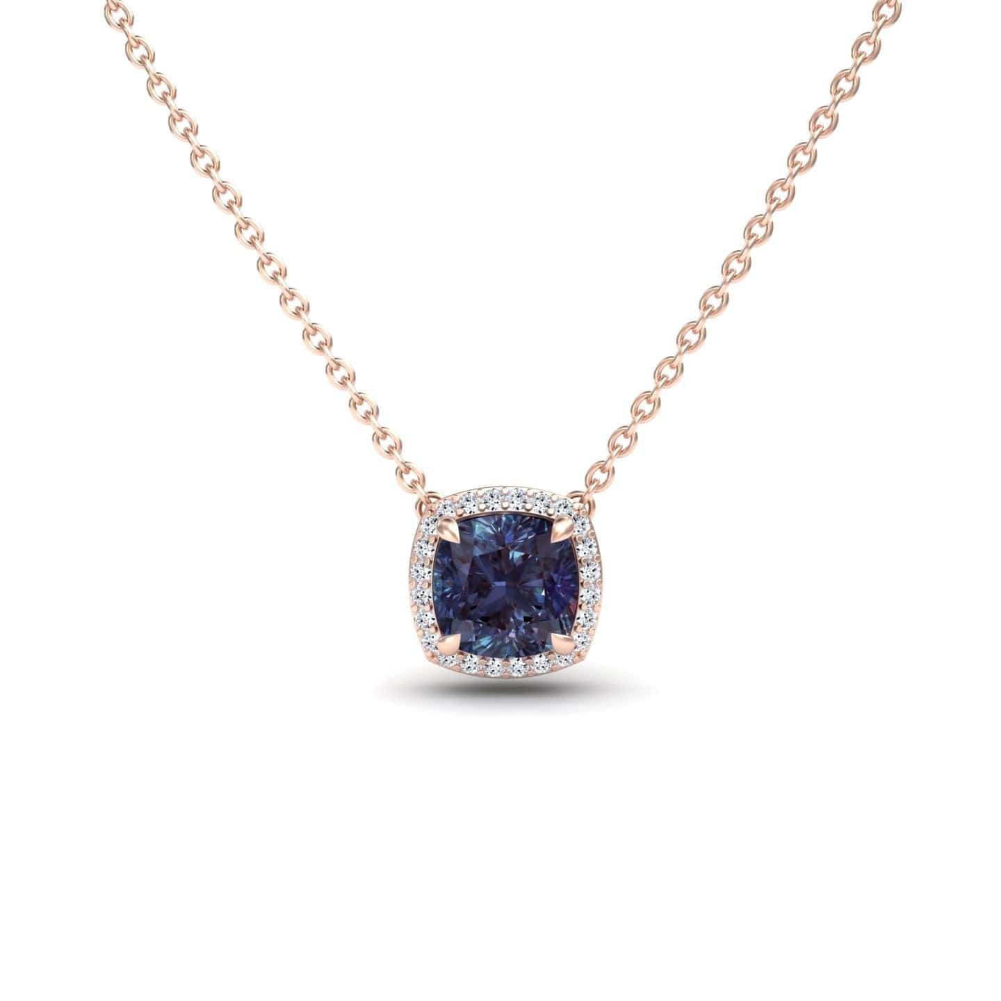 Lab Grown Alexandrite & Diamond Halo Necklace - Yvonne