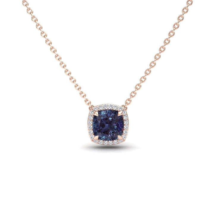 Lab Grown Alexandrite & Diamond Halo Necklace - Yvonne