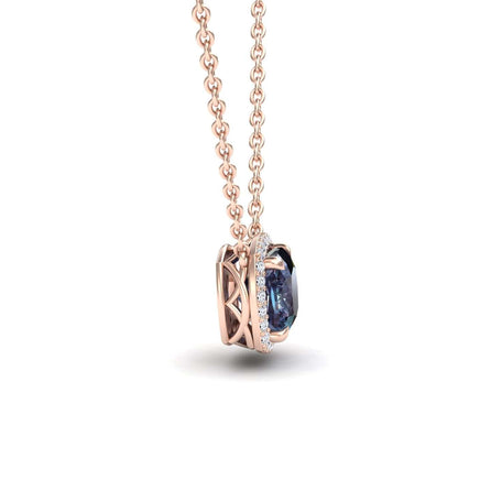 Lab Grown Alexandrite & Diamond Halo Necklace - Yvonne