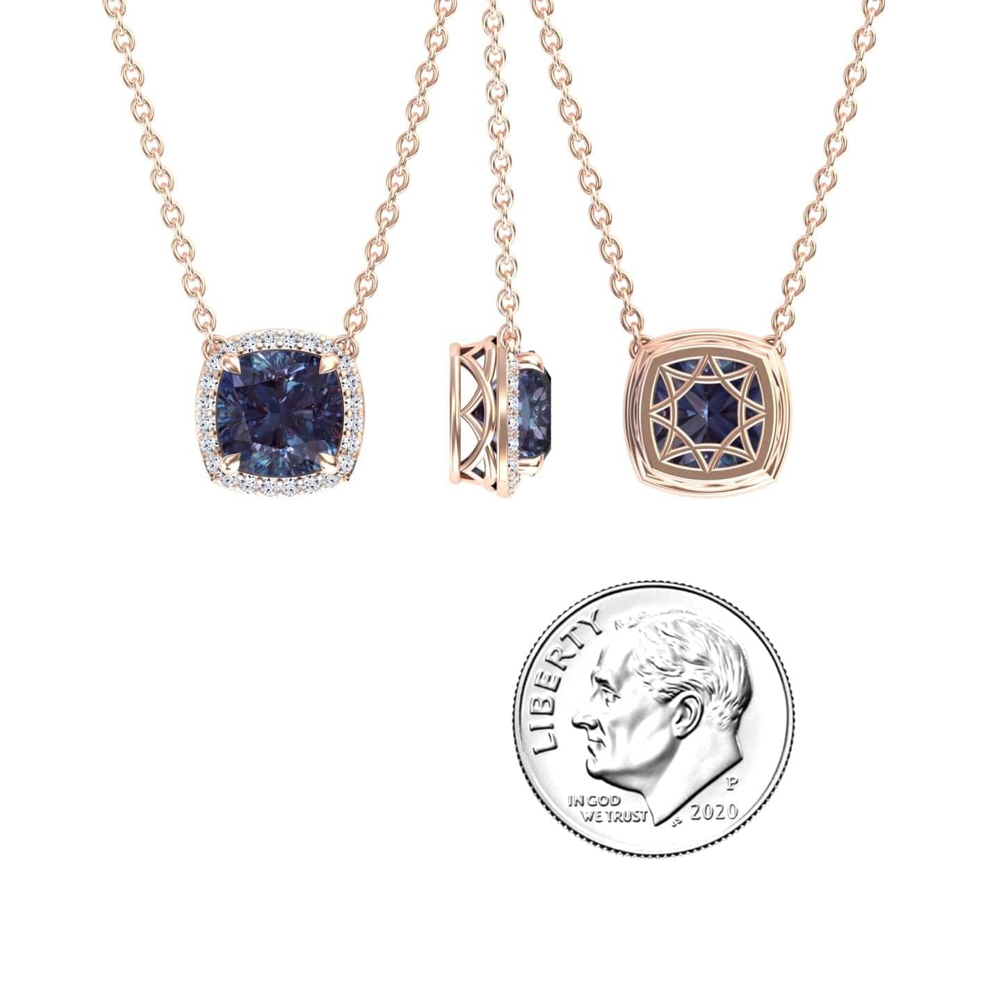 Lab Grown Alexandrite & Diamond Halo Necklace - Yvonne