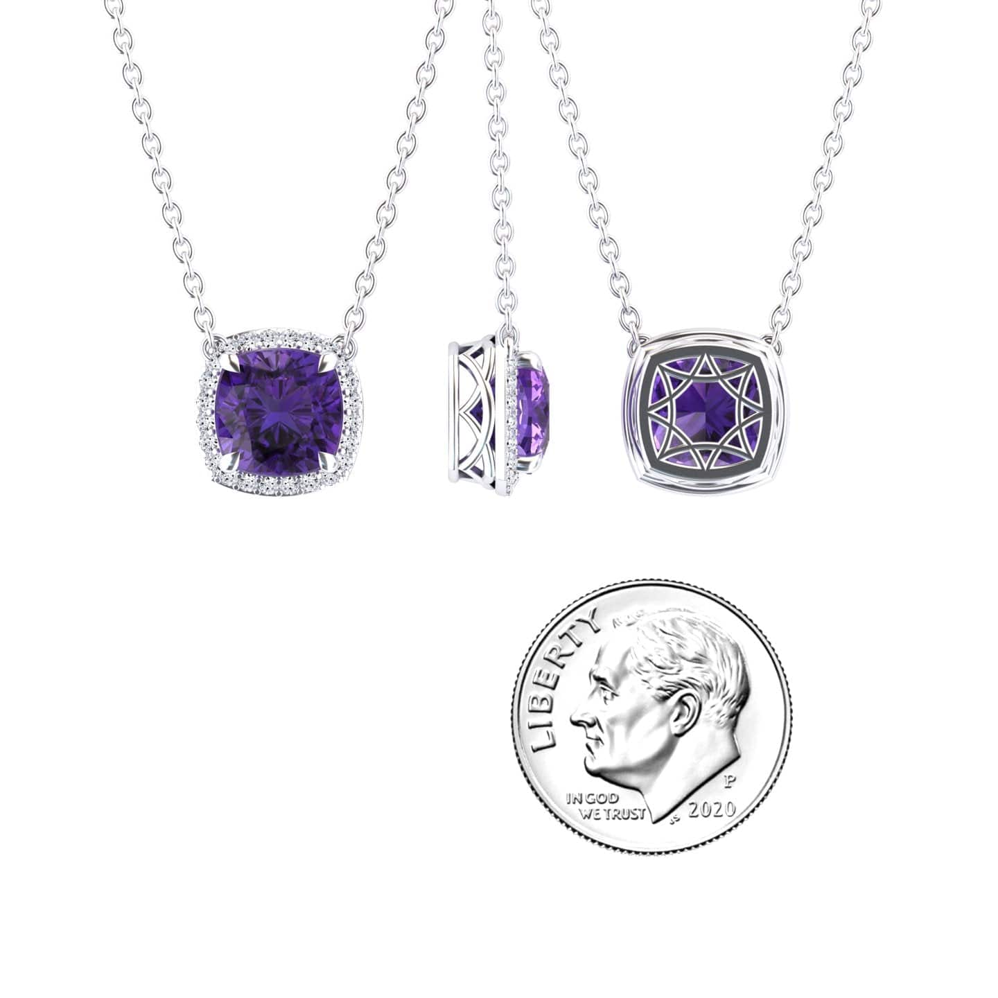 Amethyst & Diamond Halo Necklace - Yvonne