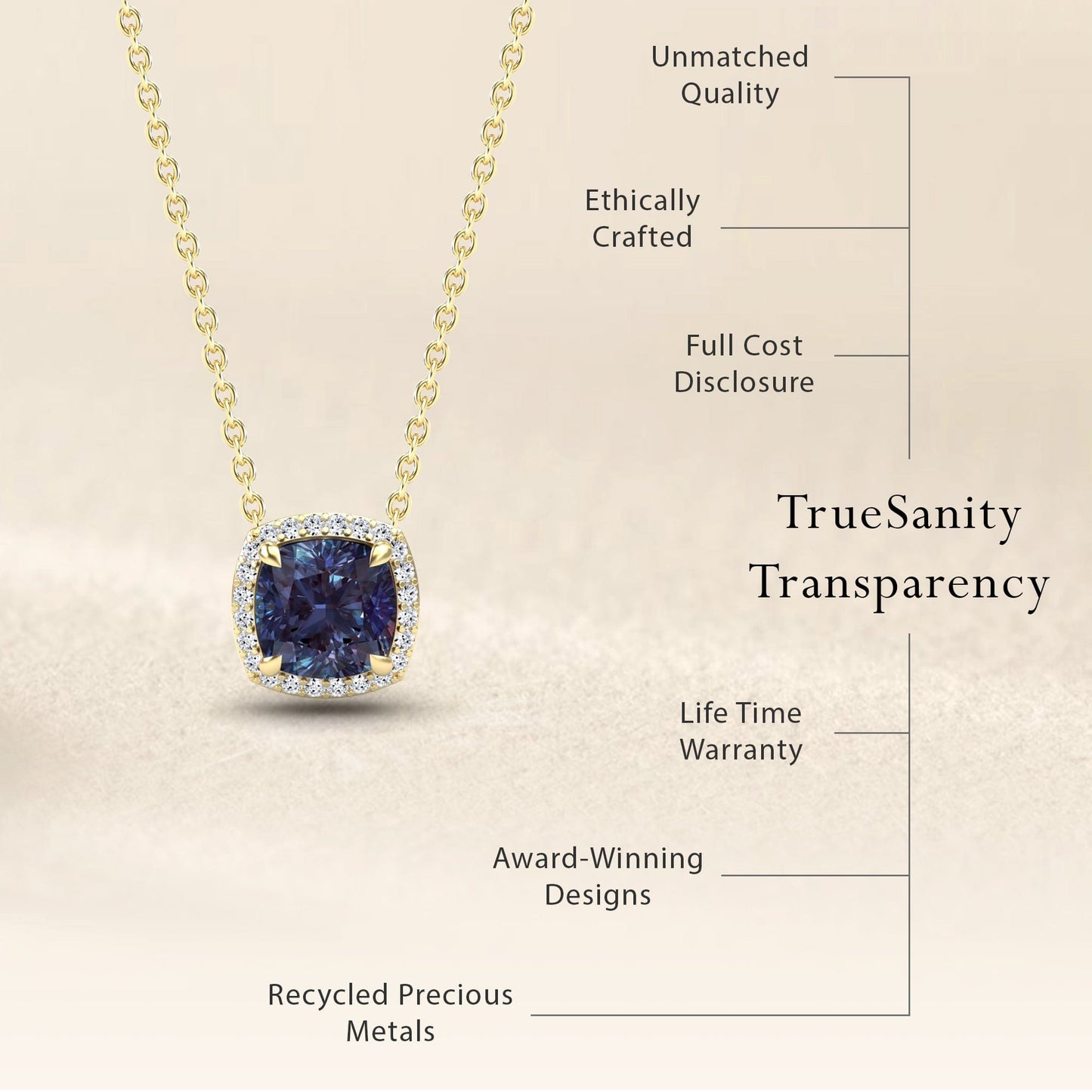 Lab Grown Alexandrite & Diamond Halo Necklace - Yvonne