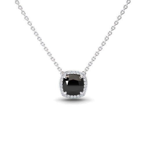 Black and white diamond halo necklace
