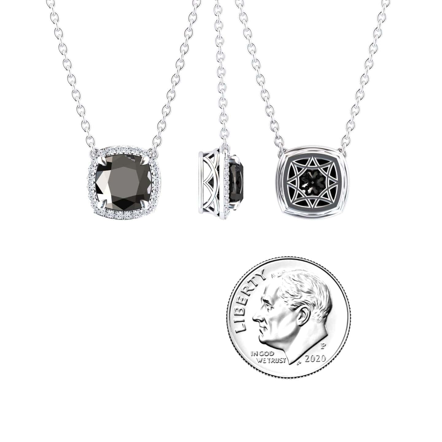 Black & White Diamond Halo Necklace - Yvonne