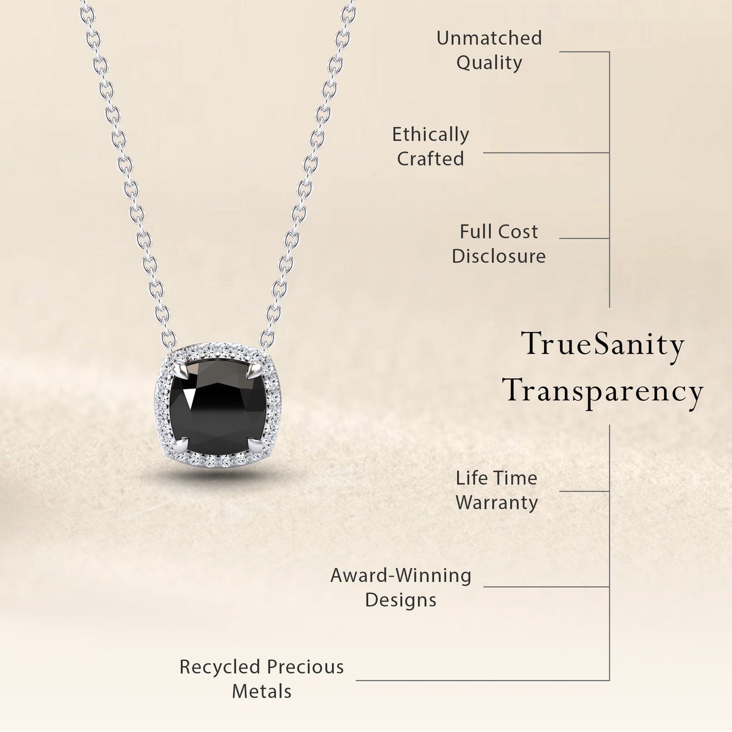 Black & White Diamond Halo Necklace - Yvonne