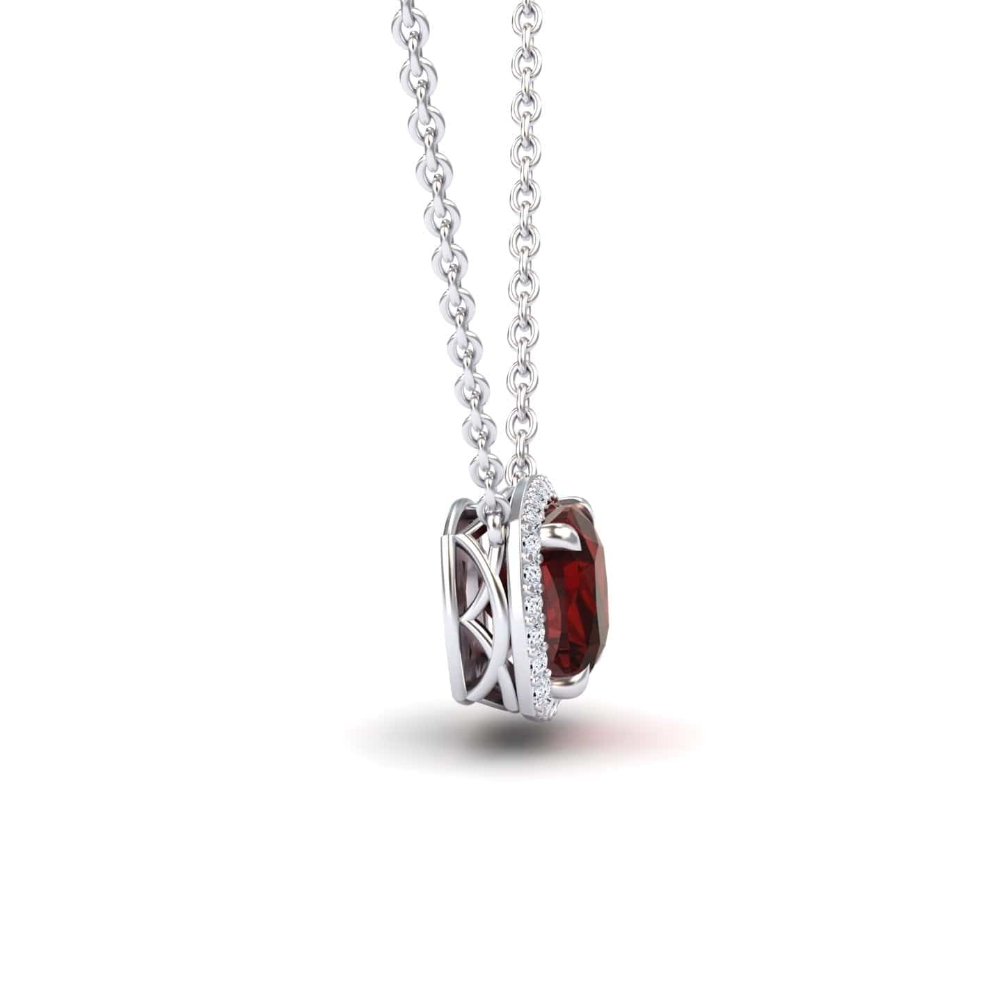 Garnet & Diamond Halo Necklace - Yvonne