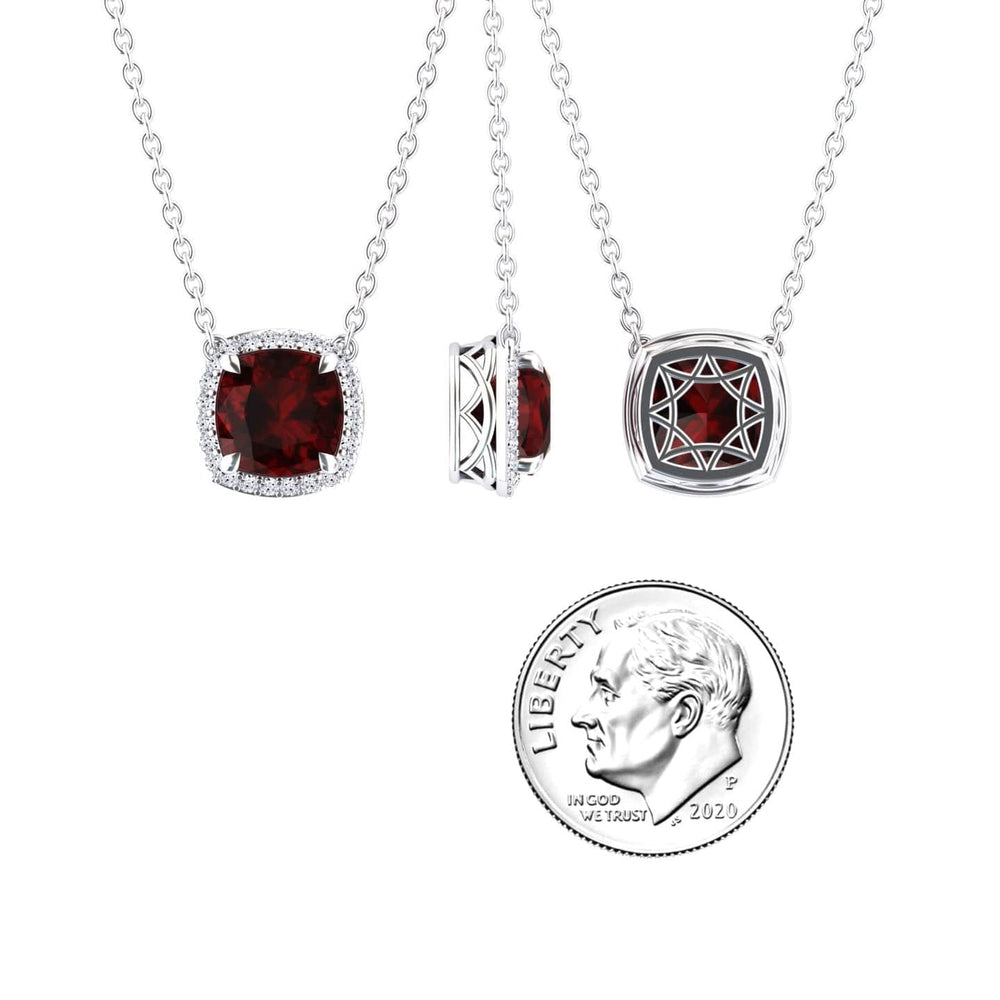 Garnet & Diamond Halo Necklace - Yvonne