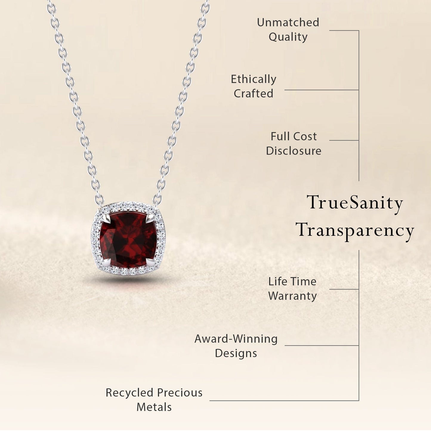 Garnet & Diamond Halo Necklace - Yvonne