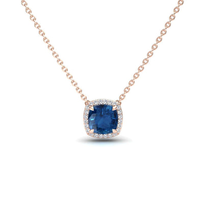 London Blue Topaz & Diamond Halo Necklace