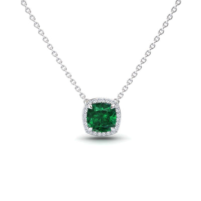 Lab Grown Emerald & Diamond Halo Necklace