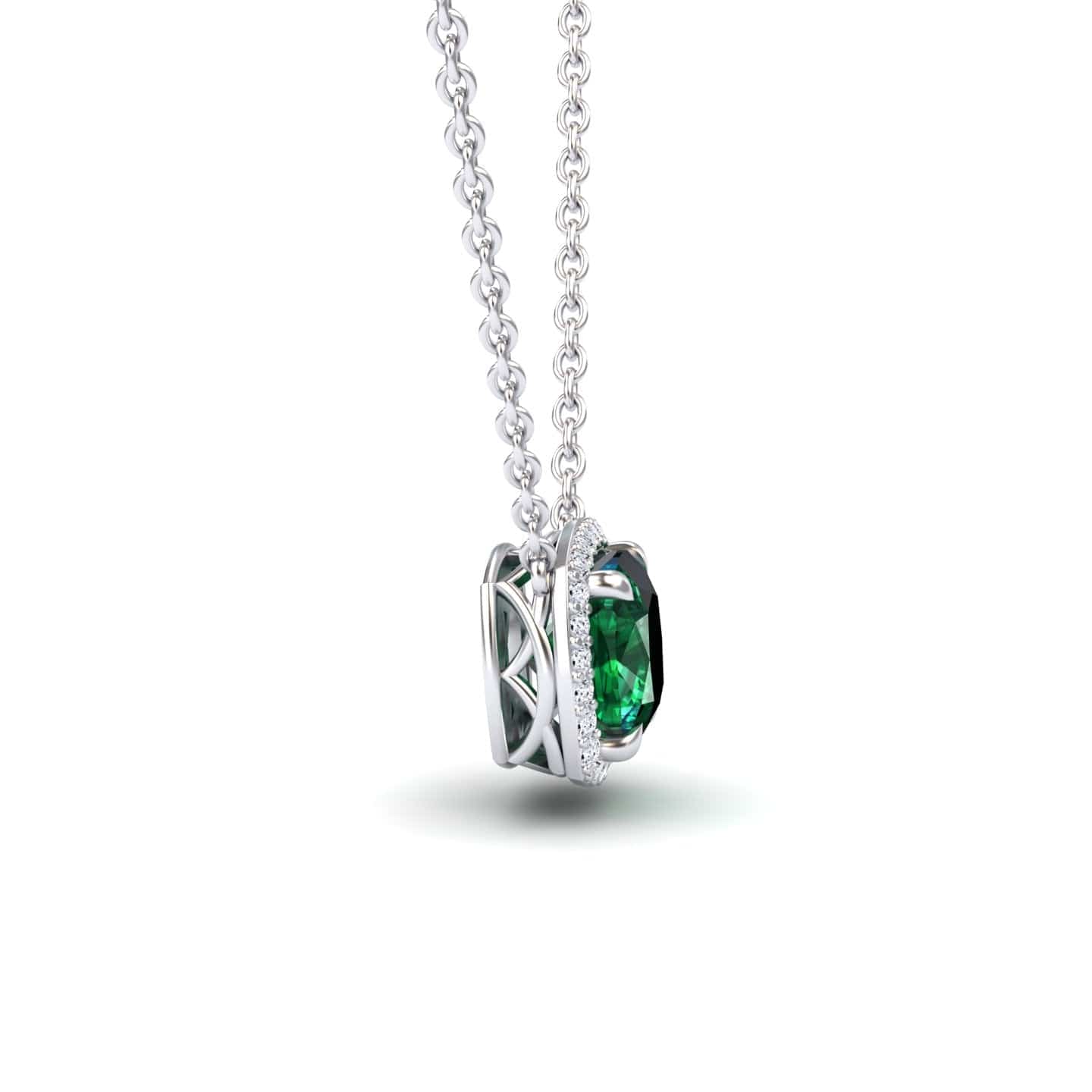 Lab Grown Emerald & Diamond Halo Necklace - Yvonne