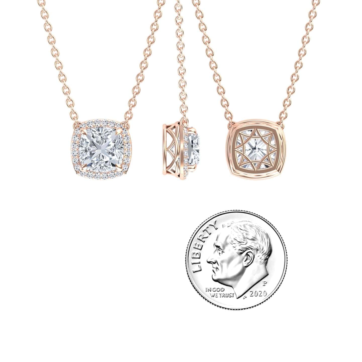 White Moissanite & Diamond Halo Necklace - Yvonne