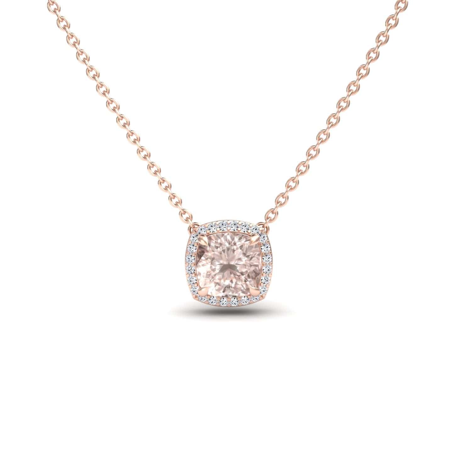 Morganite & Diamond Halo Necklace - Yvonne