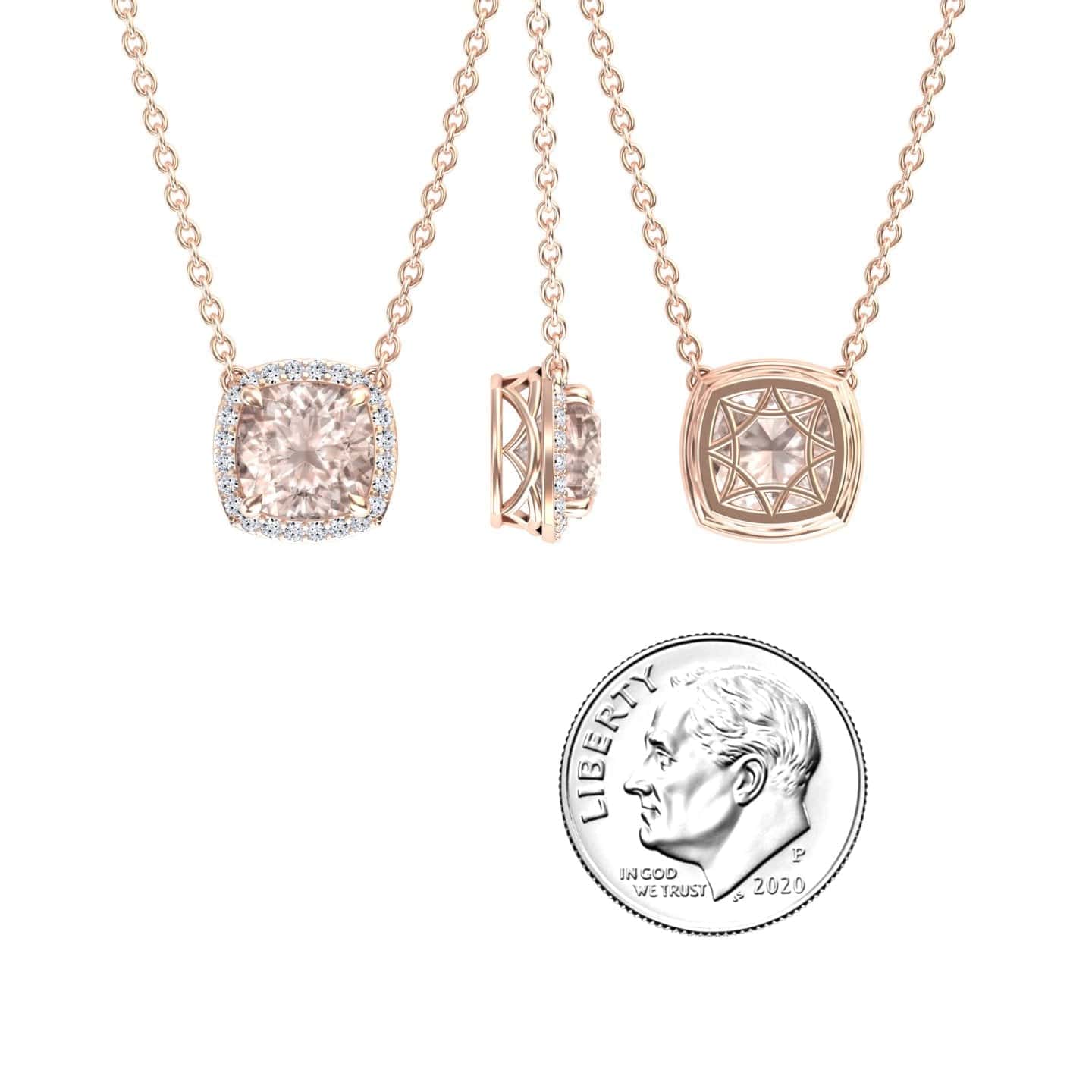 Morganite & Diamond Halo Necklace - Yvonne
