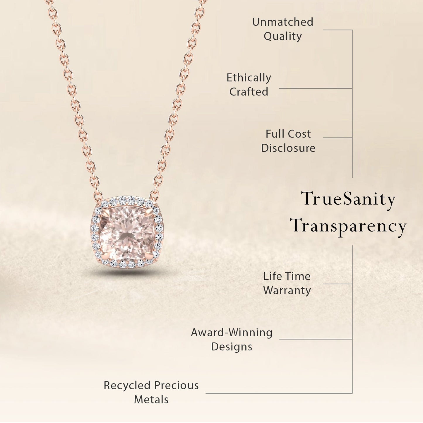 Morganite & Diamond Halo Necklace - Yvonne