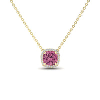 Pink Tourmaline & Diamond Halo Necklace - Yvonne