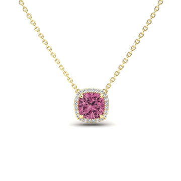 Pink Tourmaline & Diamond Halo Necklace - Yvonne