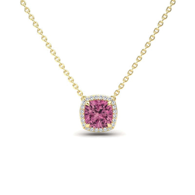 Pink Tourmaline & Diamond Halo Necklace