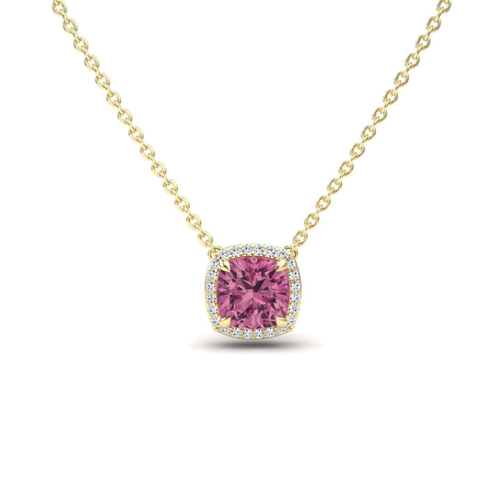 Pink Tourmaline & Diamond Halo Necklace - Yvonne