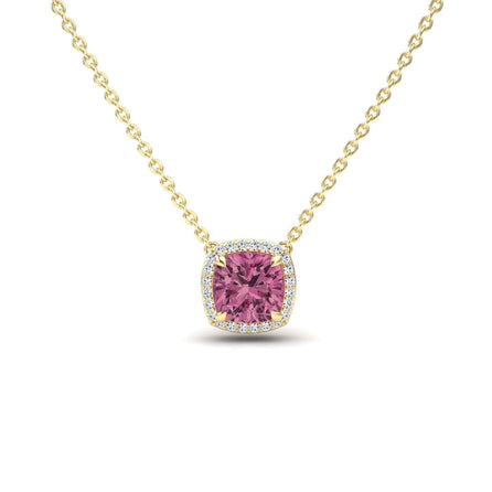Pink Tourmaline & Diamond Halo Necklace - Yvonne
