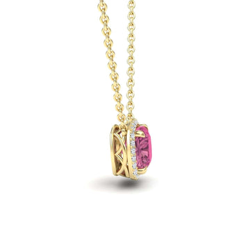 Pink Tourmaline & Diamond Halo Necklace - Yvonne